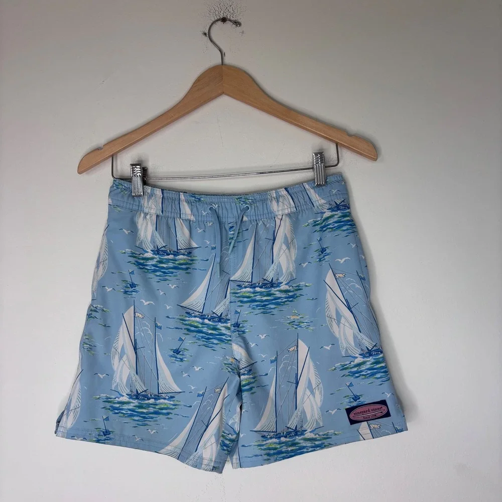Vineyard Vines Blue Nautical Boat Print Sim‎ Trunks Medium Vacation Coastal